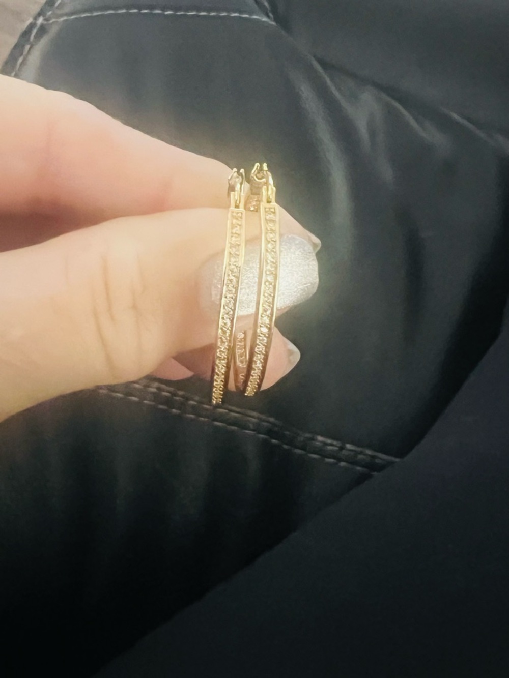 Gold Hoop Earrings with Swarovski Crystals - Picture 3 of 8